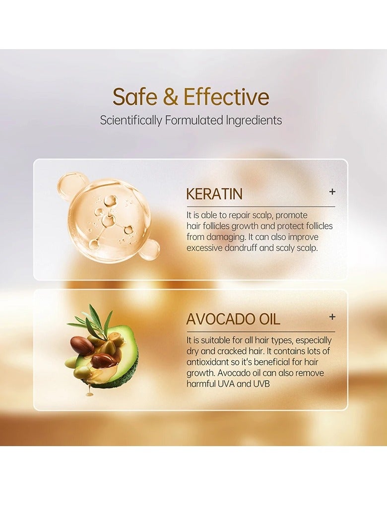 PURC Keratin Hair Mask, Hair Treatment Conditioner Mask, Quick Absorption Soft Hair Scalp Care Essence, Smooth And Gentle Hair Oil For Hair Damage Repair And Hair Restoration - Image 4