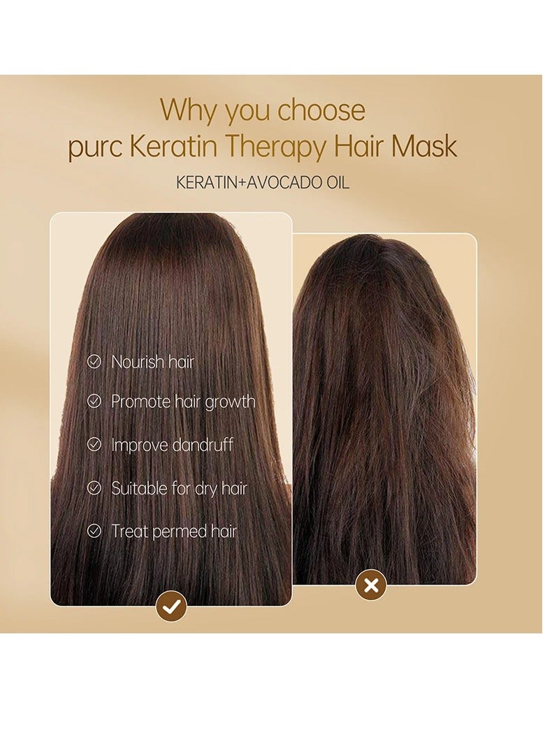 PURC Keratin Hair Mask, Hair Treatment Conditioner Mask, Quick Absorption Soft Hair Scalp Care Essence, Smooth And Gentle Hair Oil For Hair Damage Repair And Hair Restoration - Image 3