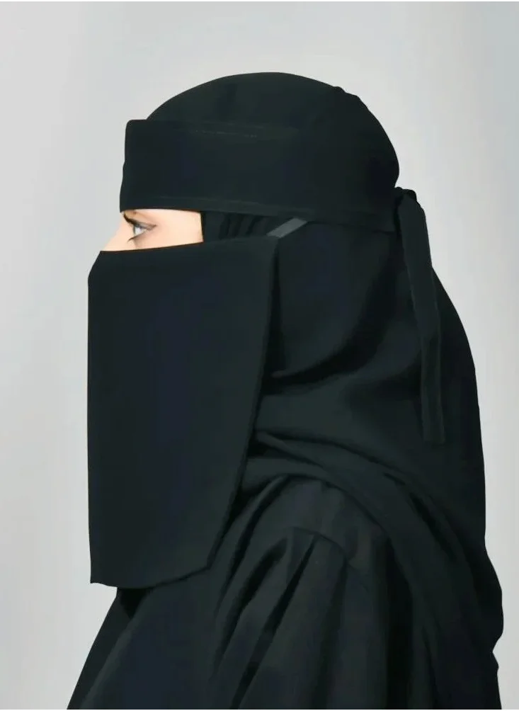 lamha abaya Short niqab with slanted rubber with tie closure