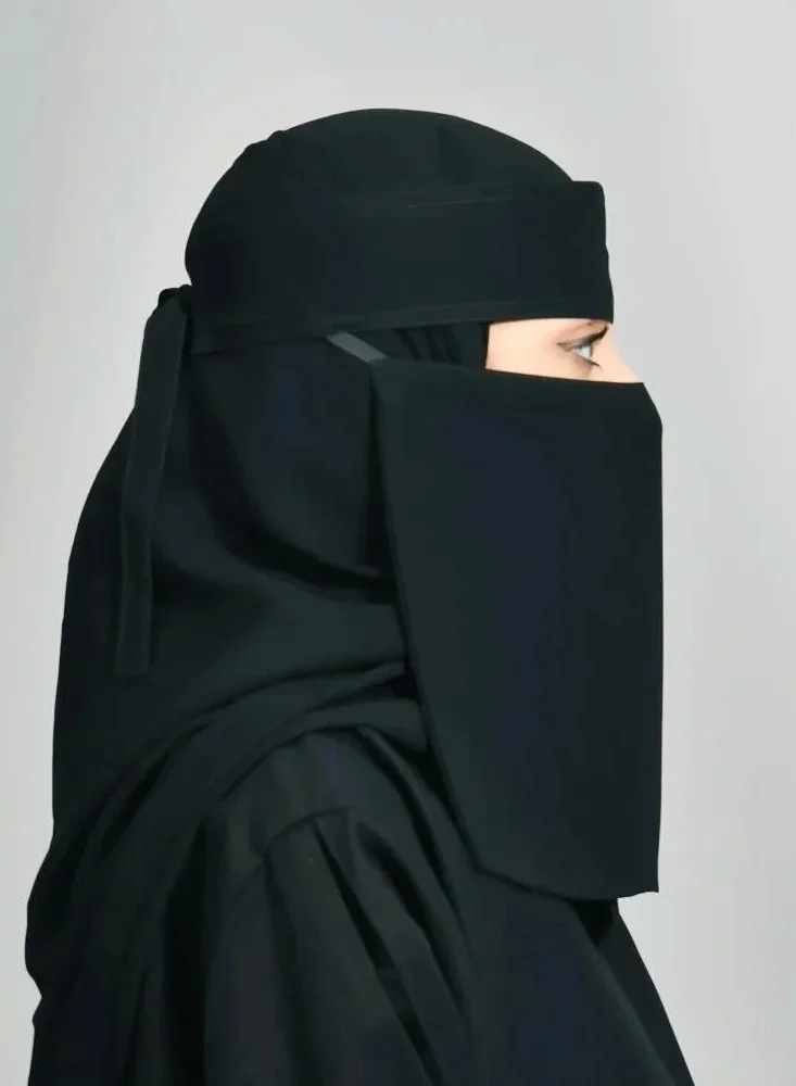 lamha abaya Short niqab with slanted rubber with tie closure