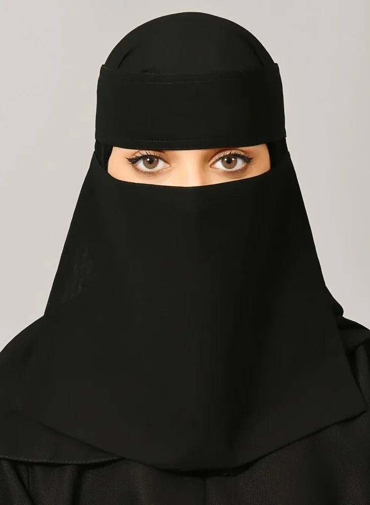 lamha abaya Short niqab with slanted rubber with tie closure