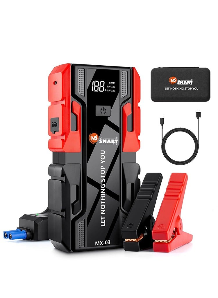 مستر سمارت جهاز بدء تشغيل السيارة Mr SMART MX-03، 12 فولت، 10000 مللي أمبير/ساعة، بنك طاقة 3 في 1 مع إضاءة LED، أحمر، أصفر، ورمادي - Image 1