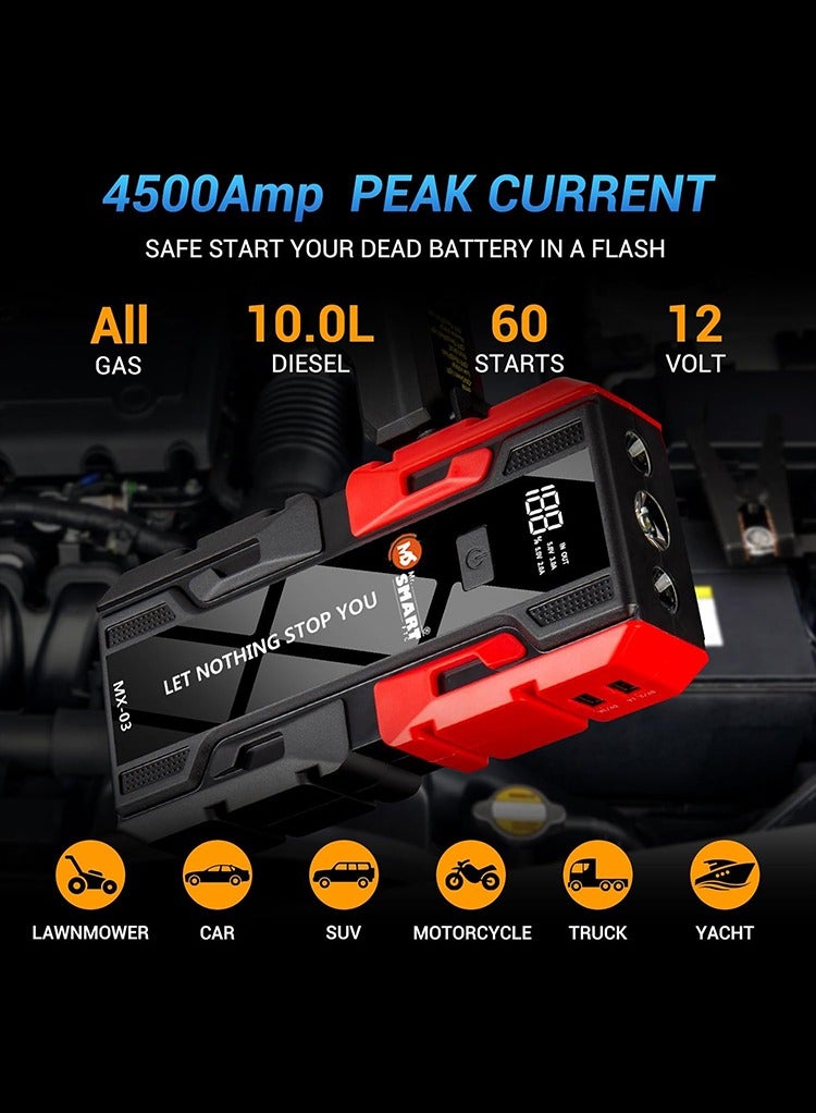 مستر سمارت جهاز بدء تشغيل السيارة Mr SMART MX-03، 12 فولت، 10000 مللي أمبير/ساعة، بنك طاقة 3 في 1 مع إضاءة LED، أحمر، أصفر، ورمادي - Image 3