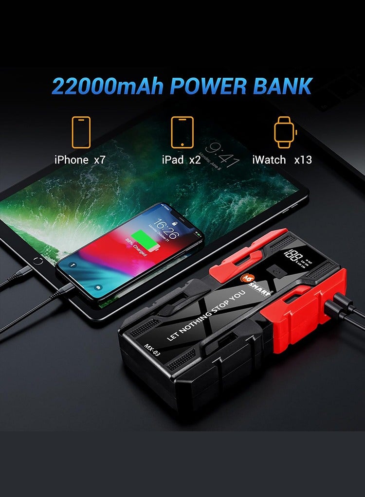 مستر سمارت جهاز بدء تشغيل السيارة Mr SMART MX-03، 12 فولت، 10000 مللي أمبير/ساعة، بنك طاقة 3 في 1 مع إضاءة LED، أحمر، أصفر، ورمادي - Image 5