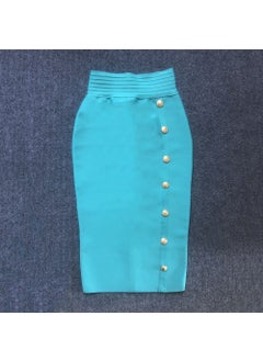 2022 Autumn New High-Waisted Slimming Single-Row Button Design Mid-Length Dress Tummy Control Shapewear Underneath Sky Blue
