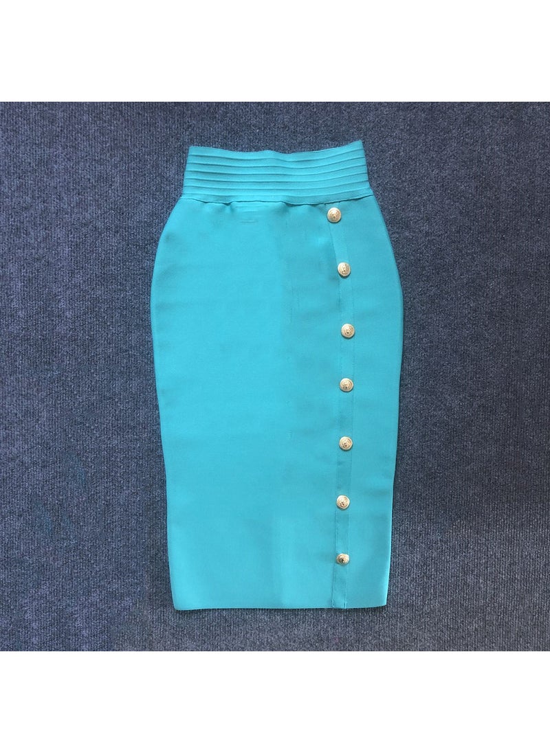 Generic - 2022 Autumn New High-Waisted Slimming Single-Row Button Design Mid-Length Dress Tummy Control Shapewear Underneath Sky Blue - Image 1