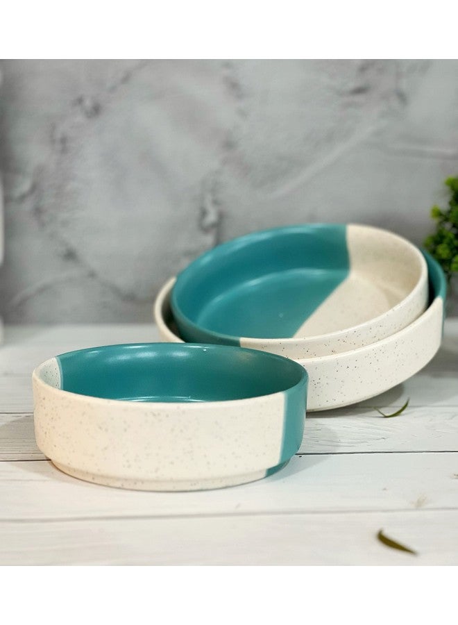 Praahi Lifestyle Premium Ceramic Salad Bowl- Serving Snacks Ceramic Plates - Set of 3- Stackable Sizes (5.5 inch, 6.5 inch, 7.5 inch), Dual Tone Blue & White | Best for Rakhi Gift, Kitchen and Home - Image 4
