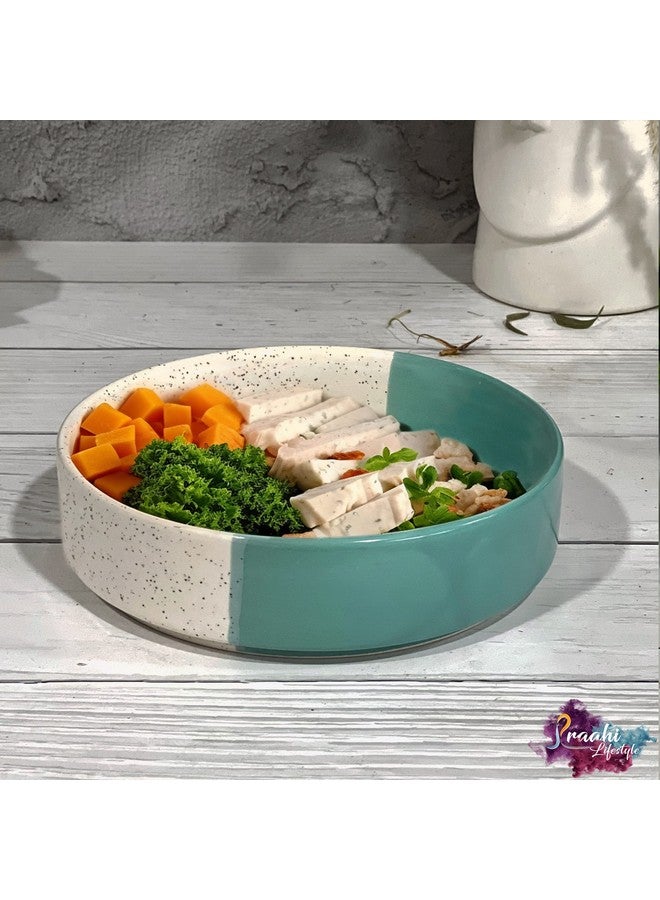Praahi Lifestyle Premium Ceramic Salad Bowl- Serving Snacks Ceramic Plates - Set of 3- Stackable Sizes (5.5 inch, 6.5 inch, 7.5 inch), Dual Tone Blue & White | Best for Rakhi Gift, Kitchen and Home - Image 3
