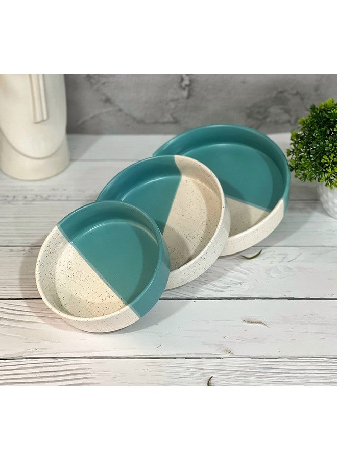 Praahi Lifestyle Premium Ceramic Salad Bowl- Serving Snacks Ceramic Plates - Set of 3- Stackable Sizes (5.5 inch, 6.5 inch, 7.5 inch), Dual Tone Blue & White | Best for Rakhi Gift, Kitchen and Home - Image 2