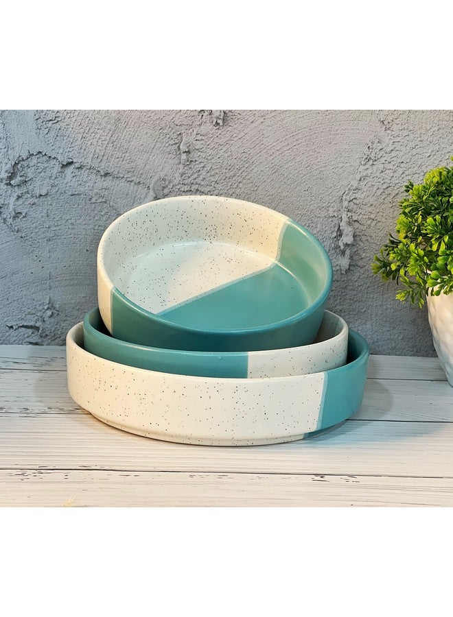 Praahi Lifestyle Premium Ceramic Salad Bowl- Serving Snacks Ceramic Plates - Set of 3- Stackable Sizes (5.5 inch, 6.5 inch, 7.5 inch), Dual Tone Blue & White | Best for Rakhi Gift, Kitchen and Home - Image 1