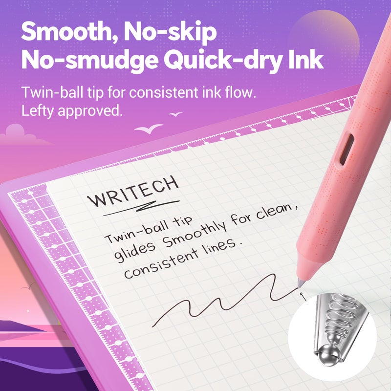 WRITECH Black Ink Gel Pens: 8-Pack Retrowave 0.5mm Fine Point Pens - Smooth Writing Silent Clicker and Refillable Perfect for School Office & Everyday Use. - Image 4
