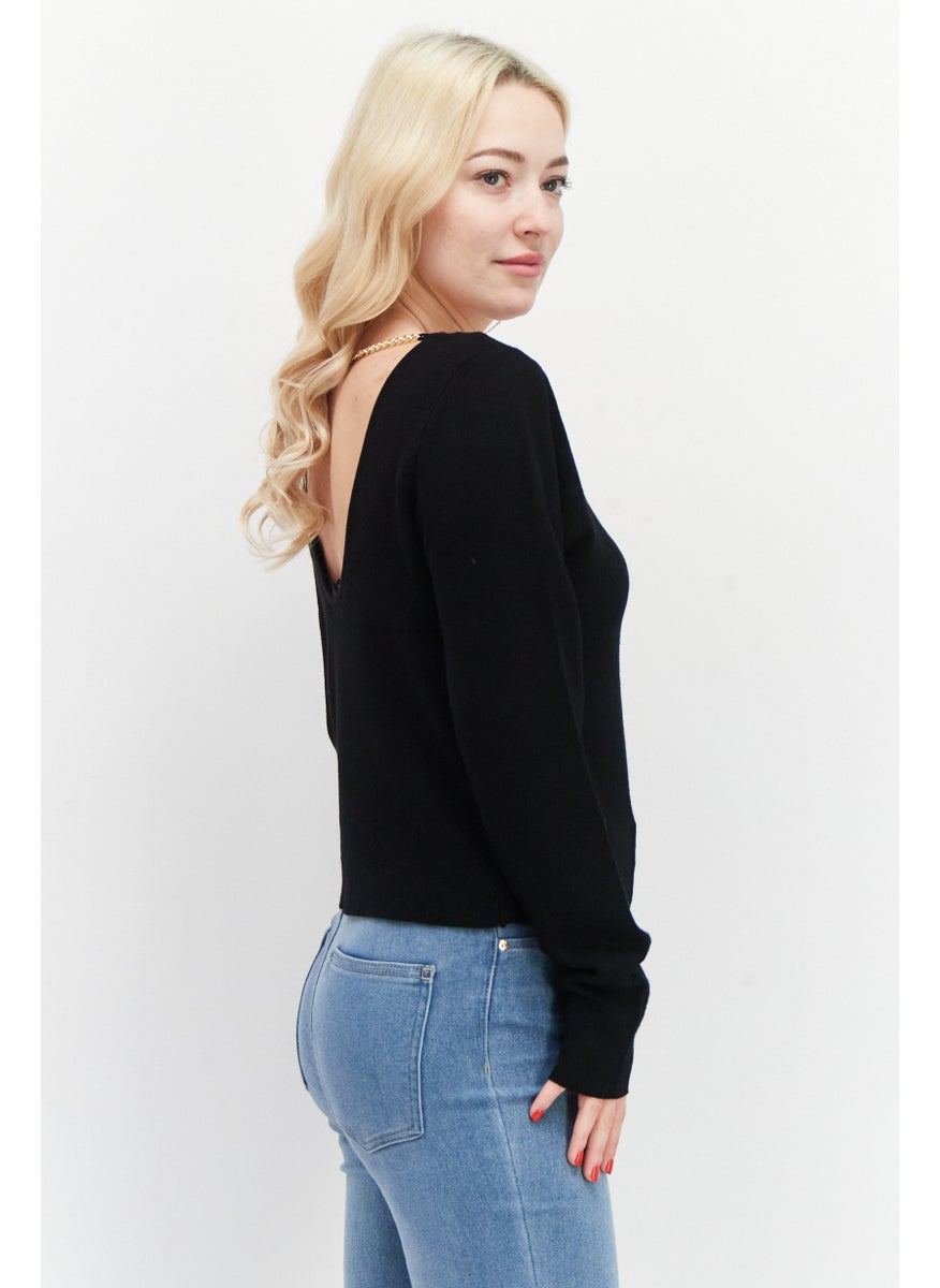 Women Scoop Neck Long Sleeve Textured Sweater, Black - pzsku/Z4C93BA4878B4DA5323CEZ/45/_/1731852512/d5aeab43-d019-494a-bd3a-ed37c5bdc3de