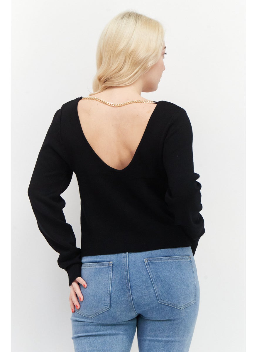 Women Scoop Neck Long Sleeve Textured Sweater, Black - pzsku/Z4C93BA4878B4DA5323CEZ/45/_/1734963234/6d311a22-2ebd-441d-a184-4b2ace505469