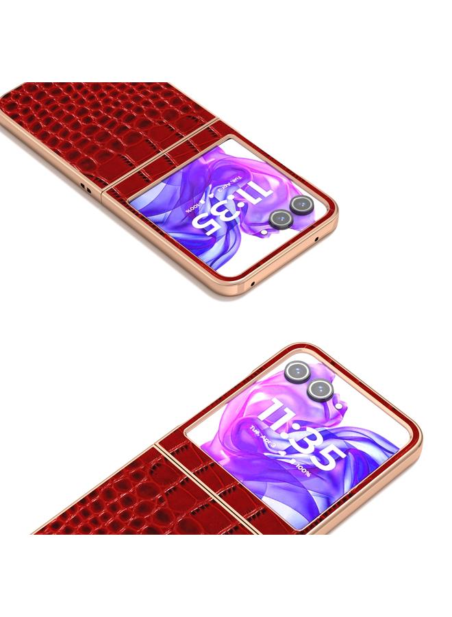 S-TOP Case For Motorola Razr 50 ABEEL Electroplated Frame Genuine Leather Crocodile Pattern Phone Case - Image 3