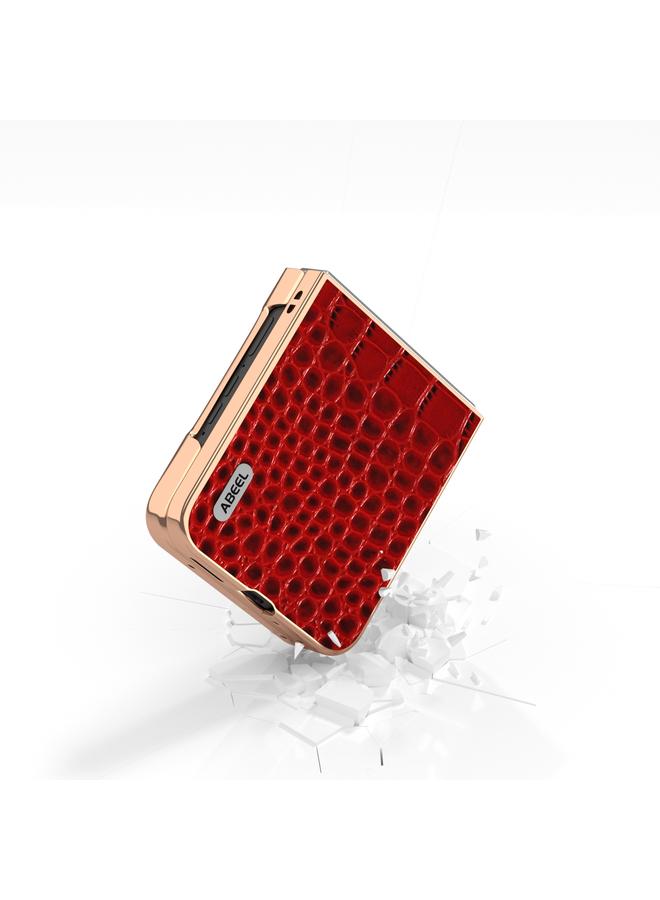 S-TOP Case For Motorola Razr 50 ABEEL Electroplated Frame Genuine Leather Crocodile Pattern Phone Case - Image 4
