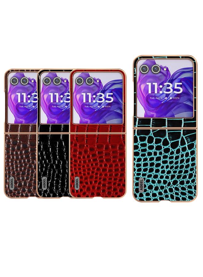 S-TOP Case For Motorola Razr 50 ABEEL Electroplated Frame Genuine Leather Crocodile Pattern Phone Case - Image 5