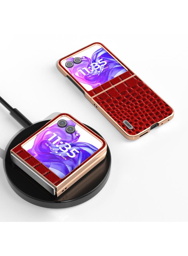 S-TOP Case For Motorola Razr 50 ABEEL Electroplated Frame Genuine Leather Crocodile Pattern Phone Case - Image 2