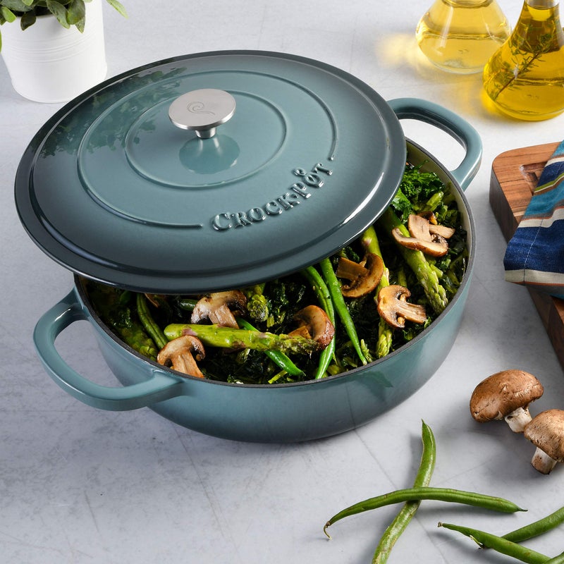 Crock-Pot Crock Pot Artisan Enameled Cast Iron Braiser W/Lid, 5 Quart, Slate Gray - Image 2