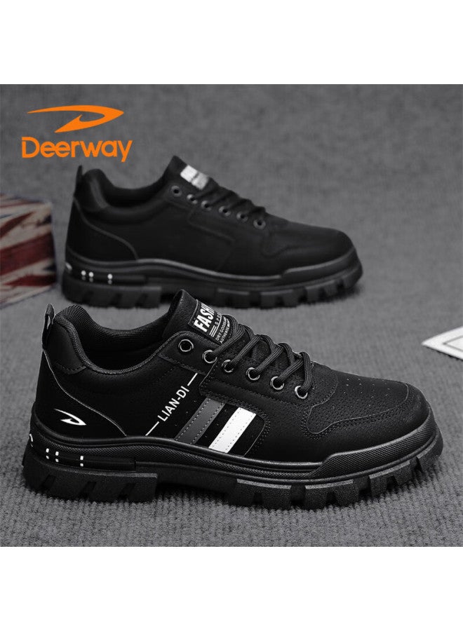 Deerway Men's Shoes  Autumn Winter British Casual Sneakers Thick Sole Outdoor Work Shoes Fashion Black Size 42 - Image 5