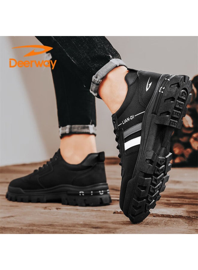 Deerway Men's Shoes  Autumn Winter British Casual Sneakers Thick Sole Outdoor Work Shoes Fashion Black Size 42 - Image 3