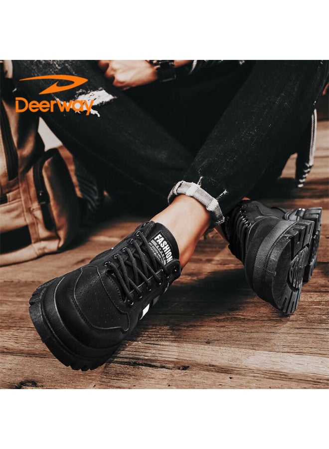 Deerway Men's Shoes  Autumn Winter British Casual Sneakers Thick Sole Outdoor Work Shoes Fashion Black Size 42 - Image 4