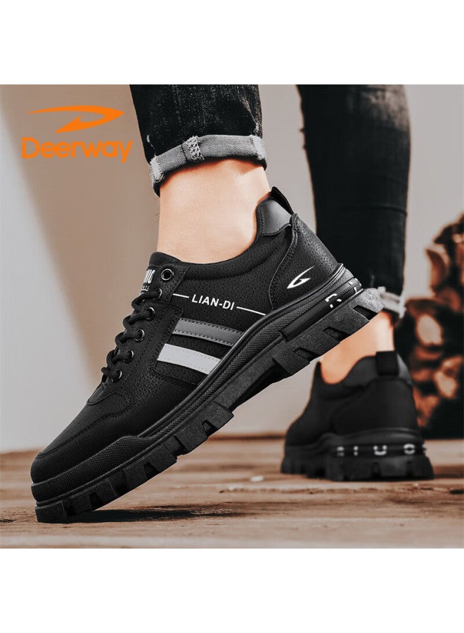 Deerway Men's Shoes  Autumn Winter British Casual Sneakers Thick Sole Outdoor Work Shoes Fashion Black Size 42 - Image 1