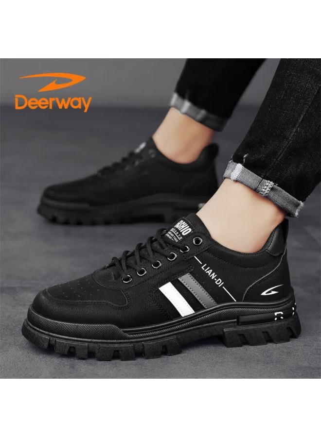 Deerway Men's Shoes  Autumn Winter British Casual Sneakers Thick Sole Outdoor Work Shoes Fashion Black Size 42 - Image 2