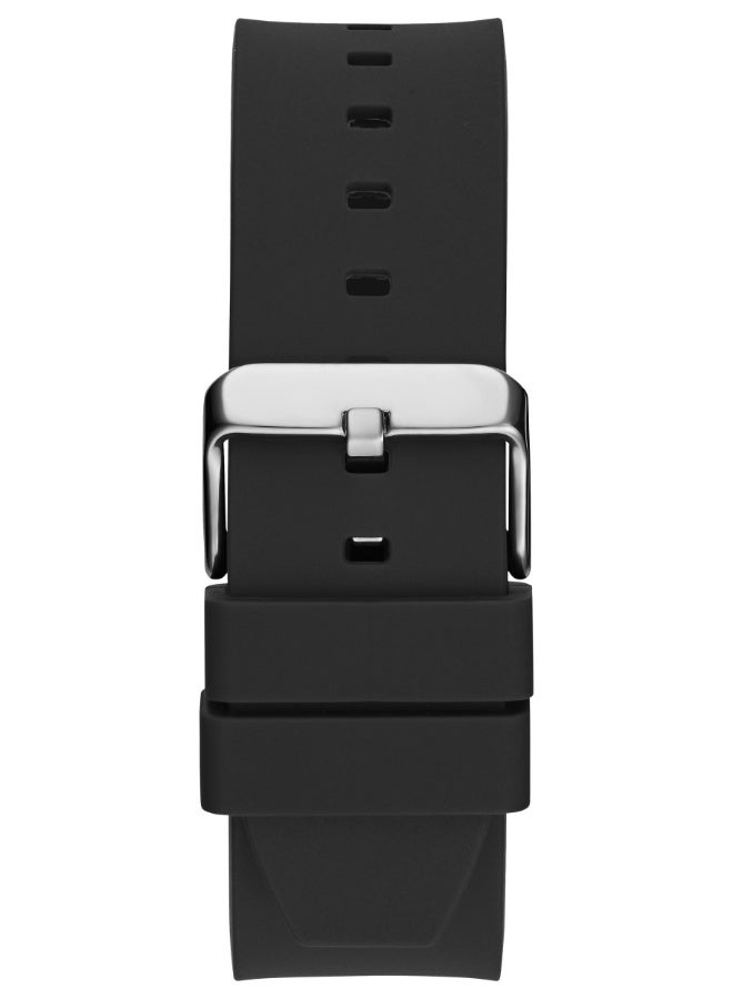 GUESS ساعة رياضية للرجال بحزام أسود من السيليكون بقرص فضي مرصع بالألماس GW0623G1 - Image 4