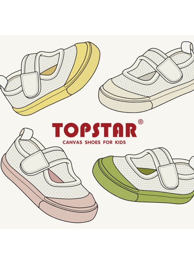 Topstar Kids Canvas Shoes Kindergarten Indoor Shoes White Shoes Baby Children's Soft Bottom Shoes White Surface Green Bottom Size 31 - Image 1