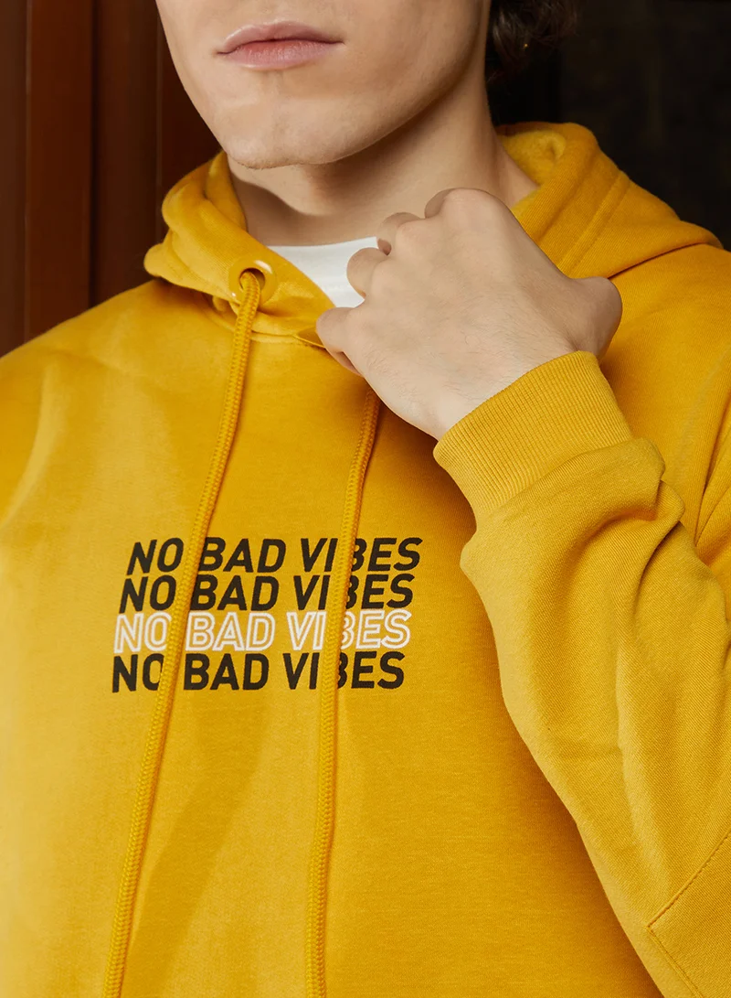 كامبوس سوترا Men's Mustard Yellow No Bad Vibes Pullover Hoodie