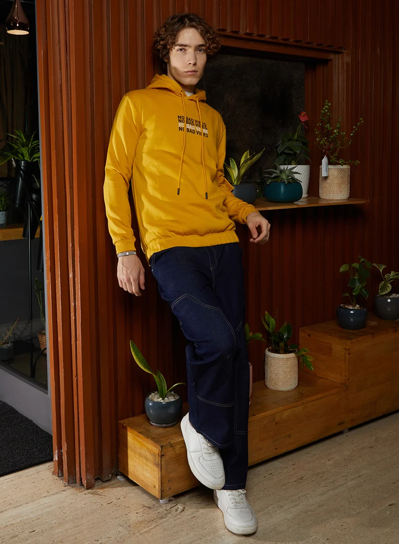 كامبوس سوترا Men's Mustard Yellow No Bad Vibes Pullover Hoodie