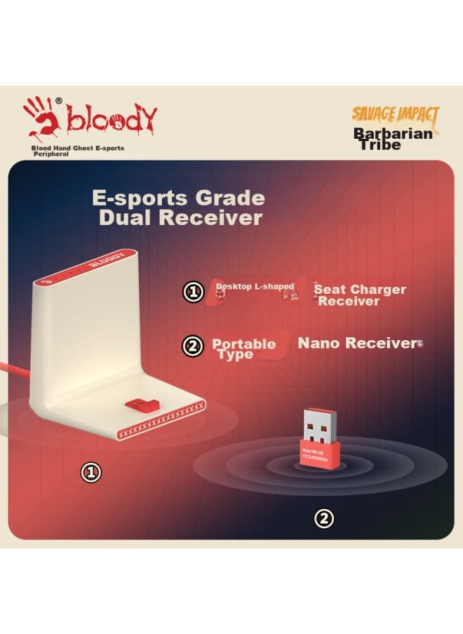 A4TECH A4tech R72 Pro Duo Wireless Usb Gaming Mouse, Wild Tribe Rechargeable Csgo Lightweight, Blood Hand Phantom Paw3395 E-sports Mouse, Reverse Explorer Black  - Image 2