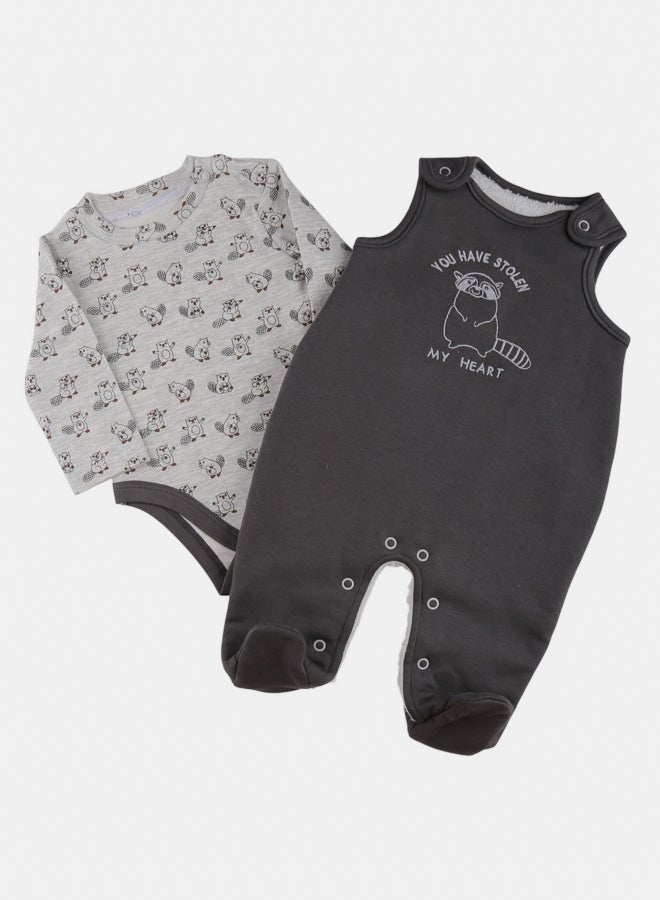 El Sayaad Baby Boy Inner Fur Dungarees & LS Bodysuit Winter Set