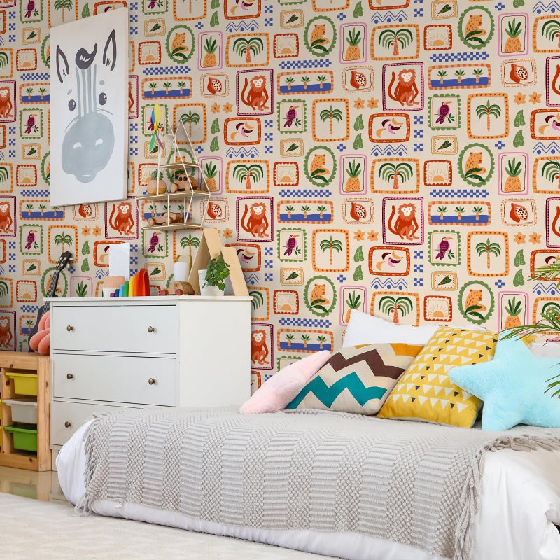 VaryFloral Leopard Monkey Tropical Wallpaper Peel and Stick Jungle Animal Pineapple Fruit and Geometry Wallpaper for Living Room Removable Hawaiian Floral Animal Contact Paper for Cabinet 17.7"x157" - Image 2