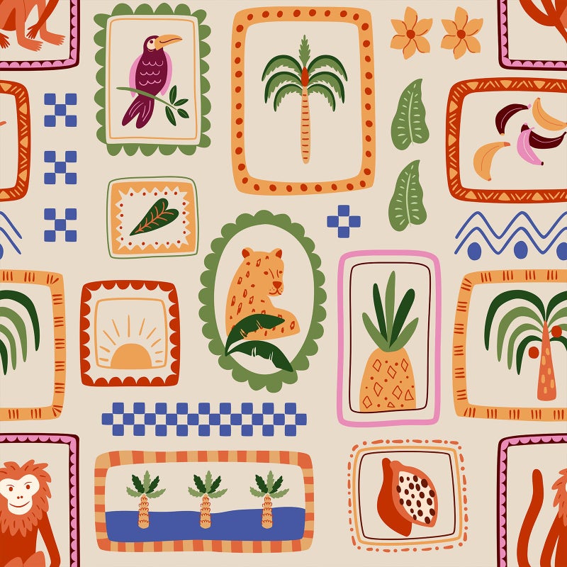 VaryFloral Leopard Monkey Tropical Wallpaper Peel and Stick Jungle Animal Pineapple Fruit and Geometry Wallpaper for Living Room Removable Hawaiian Floral Animal Contact Paper for Cabinet 17.7"x157" - Image 1
