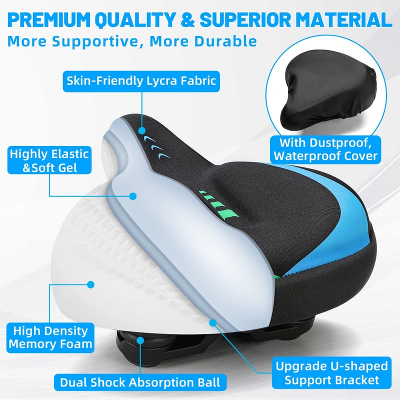 CDYWD Oversized Bike Seat for Men & Women, Comfortable Gel Padded, Extra Wide Bicycle Seat Cushion Comfort, Replacement Saddle for Peloton, Stationary Exercise Bike, Mountain Bike, Cruiser, City Bike - Image 4