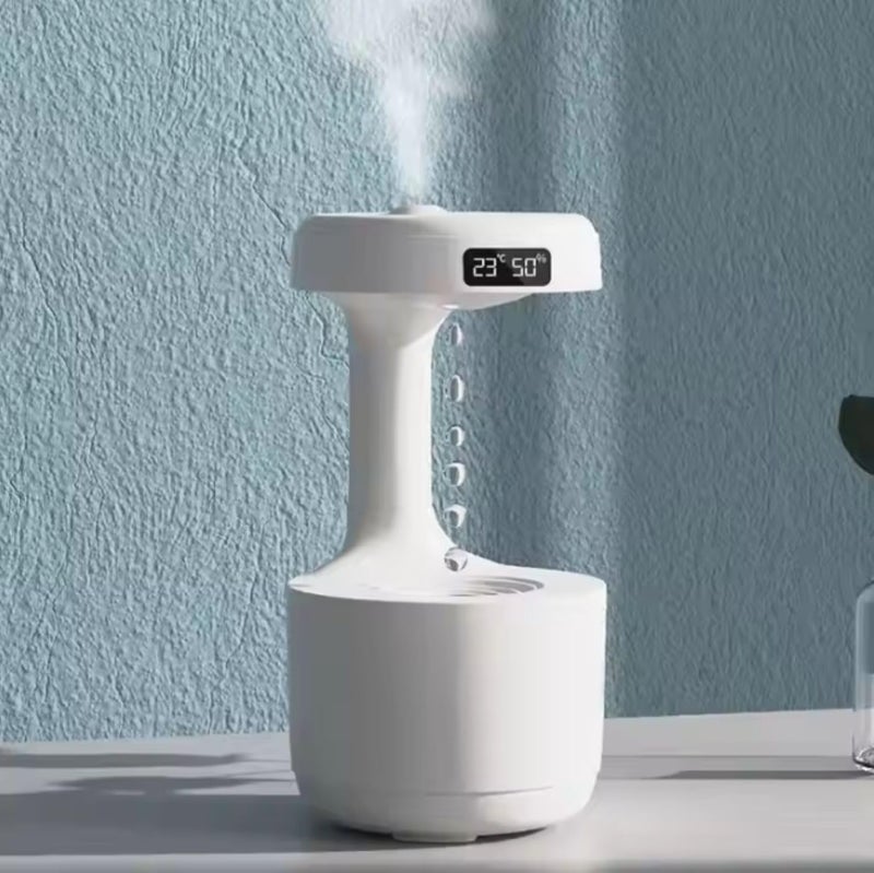 Inditradition Plastic Antigravity Water Droplets Humidifier | Ultrasonic Essential Oil Diffuser For Home (5 x 9 Inches, White) - Image 1