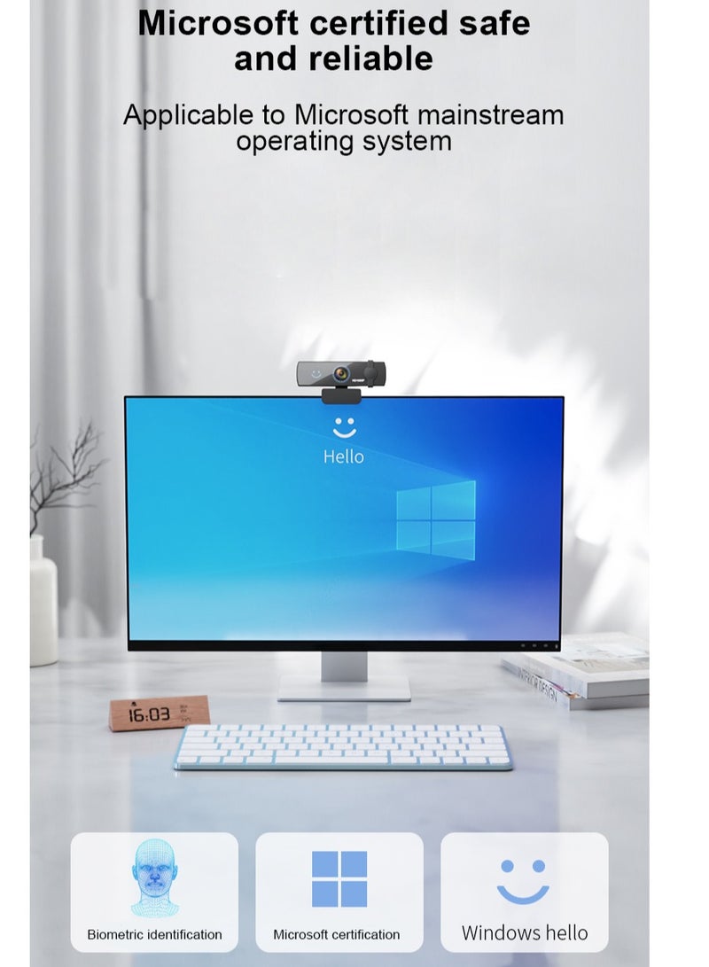 1080P Webcam with Windows Hello, PlugPlay HD USB Web Cam, AF Autofocus, True Privacy, Automatic Electronic Shutter, Computer Camera, Microphone, Facial Enhancement, Compatible with Windows 11 / Wind