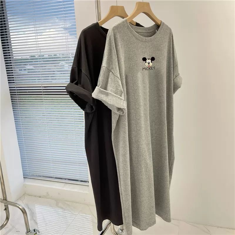 Breastfeeding dress summer outing hot mom style 2024 postpartum nursing clothing skirt summer nursing clothing skirt fashion mom Light Grey Smiling Mickey (Side Opening Breastfeeding)