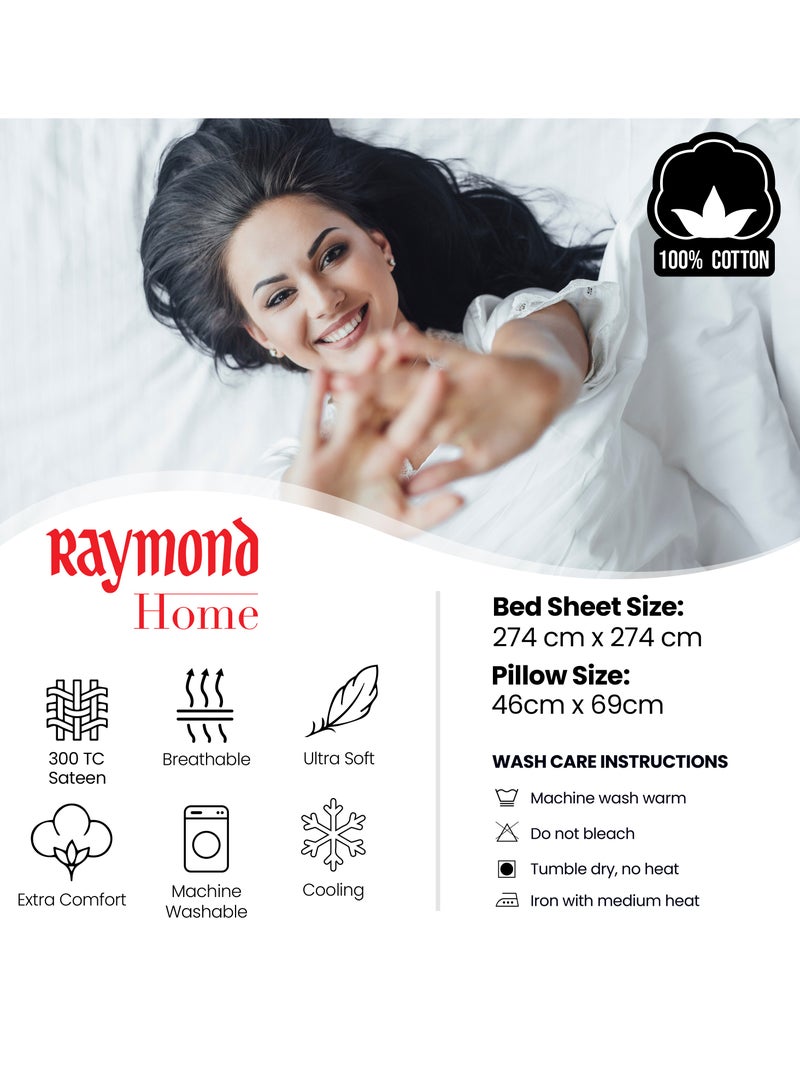 Raymond Raymond Home King Flat Sheet Super Soft 300 TC Pure Cotton (274x274 cm, 46x69 cm) Flat sheet & 2 PillowCases  - Image 4