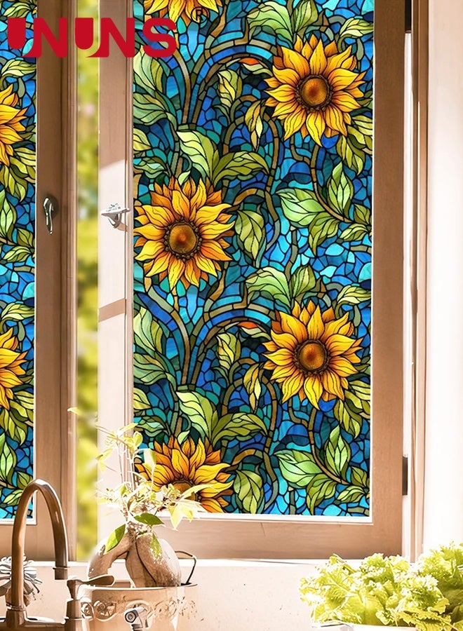UNUNS Window privacy film,2Pcs Sunflower Stained Glass Window Film,Removable Window Stickers Privacy Film,Stained Glass Window Film for Bathroom Shower Doors,Heat Resistant and UV Protection,45cx100cm - Image 4