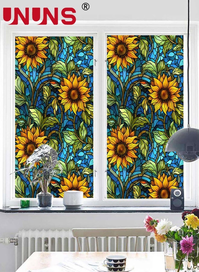 UNUNS Window privacy film,2Pcs Sunflower Stained Glass Window Film,Removable Window Stickers Privacy Film,Stained Glass Window Film for Bathroom Shower Doors,Heat Resistant and UV Protection,45cx100cm - Image 1