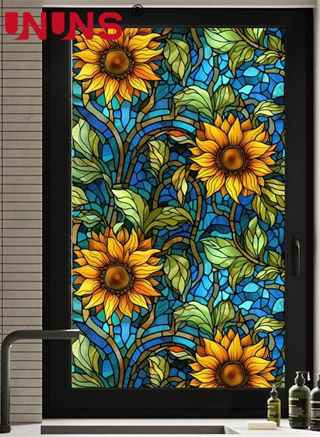 UNUNS Window privacy film,2Pcs Sunflower Stained Glass Window Film,Removable Window Stickers Privacy Film,Stained Glass Window Film for Bathroom Shower Doors,Heat Resistant and UV Protection,45cx100cm - Image 2