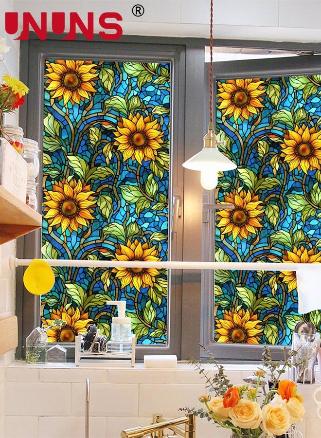 UNUNS Window privacy film,2Pcs Sunflower Stained Glass Window Film,Removable Window Stickers Privacy Film,Stained Glass Window Film for Bathroom Shower Doors,Heat Resistant and UV Protection,45cx100cm - Image 3
