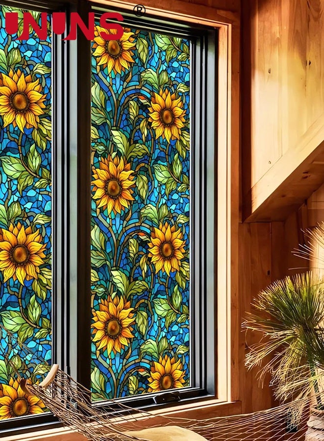 UNUNS Window privacy film,2Pcs Sunflower Stained Glass Window Film,Removable Window Stickers Privacy Film,Stained Glass Window Film for Bathroom Shower Doors,Heat Resistant and UV Protection,45cx100cm - Image 5