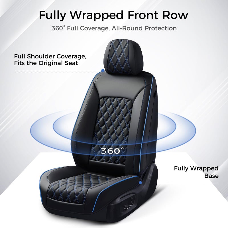 Huidasource Car Seat Covers Front Seats, Leather Front Seat Covers, Truck Seat Covers Universal Fit Front Seat, Airbag Compatible, for Most Cars, Vans, Trucks, SUVs(Front Pair/Black&Blue) - Image 3