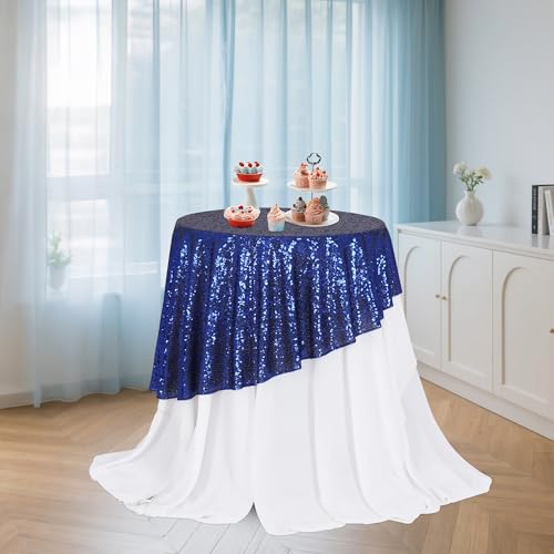 PartyDelight Sequin Tablecloth Navy Blue Round 50" for Wedding Party Birthday Bridal Baby Shower and Other Events Decorations - Image 4