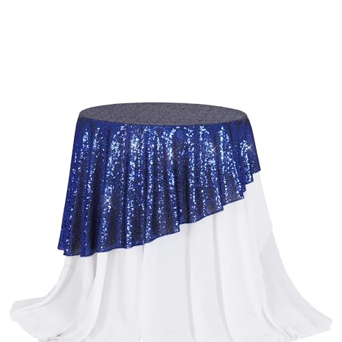 PartyDelight Sequin Tablecloth Navy Blue Round 50" for Wedding Party Birthday Bridal Baby Shower and Other Events Decorations - Image 1