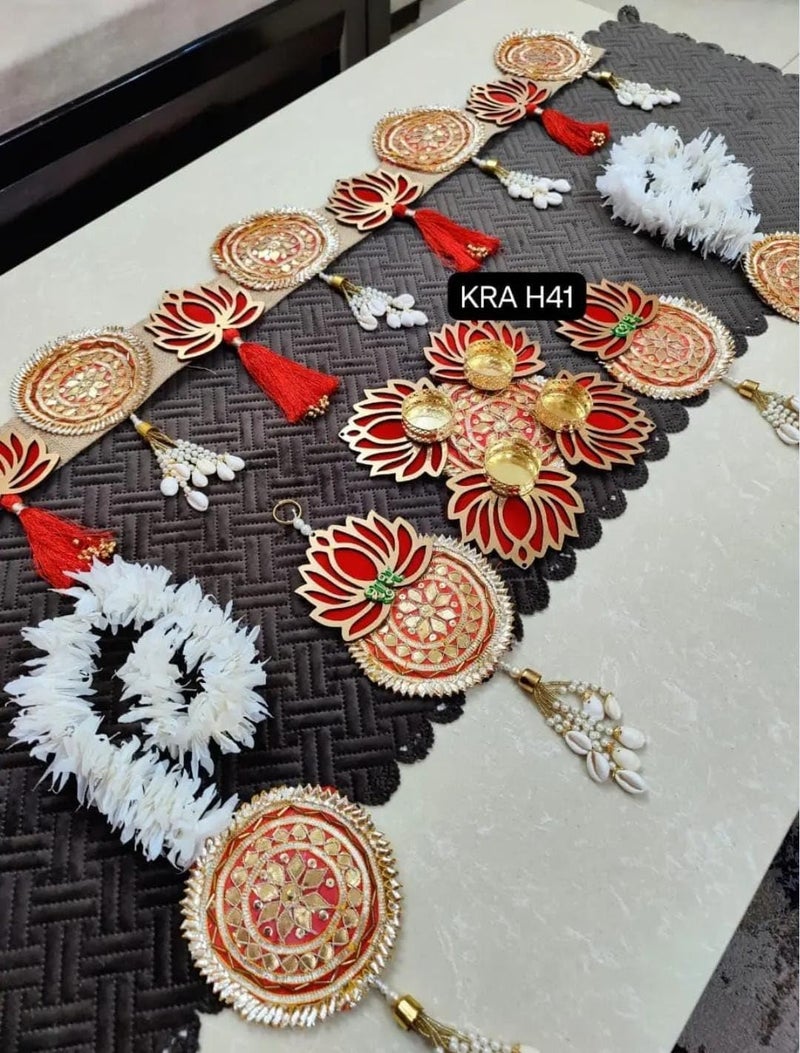 SELLPLUS Sellplus Lotus with Latkan Bandhanwar for Decoration | Festival Decoration | Office Decoration | Wedding Decor Enhance Your Space with Graceful Touches (Red) - Image 1