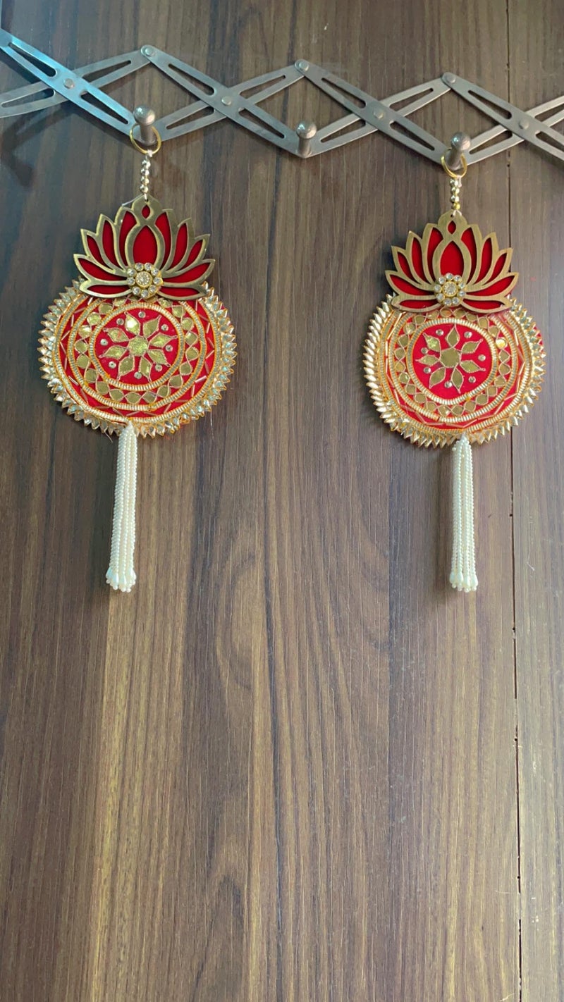 SELLPLUS Sellplus Lotus with Latkan Bandhanwar for Decoration | Festival Decoration | Office Decoration | Wedding Decor Enhance Your Space with Graceful Touches (Red) - Image 4